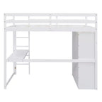 Lit mezzanine pleine grandeur avec armoire et bureau, cadre de lit mezzanine en bois avec étagères de rangement et tiroirs pour enfants, adolescents et adultes