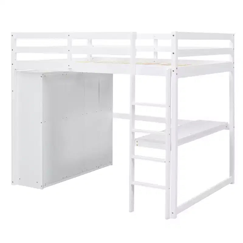 Lit mezzanine pleine grandeur avec armoire et bureau, cadre de lit mezzanine en bois avec étagères de rangement et tiroirs pour enfants, adolescents et adultes