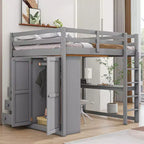 Lit mezzanine pleine grandeur avec armoire et bureau, cadre de lit mezzanine en bois avec étagères de rangement et tiroirs pour enfants, adolescents et adultes