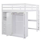 Lit mezzanine pleine grandeur avec armoire et bureau, cadre de lit mezzanine en bois avec étagères de rangement et tiroirs pour enfants, adolescents et adultes