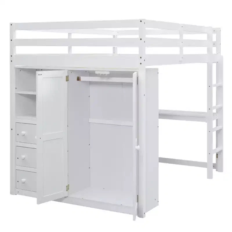 Lit mezzanine pleine grandeur avec armoire et bureau, cadre de lit mezzanine en bois avec étagères de rangement et tiroirs pour enfants, adolescents et adultes
