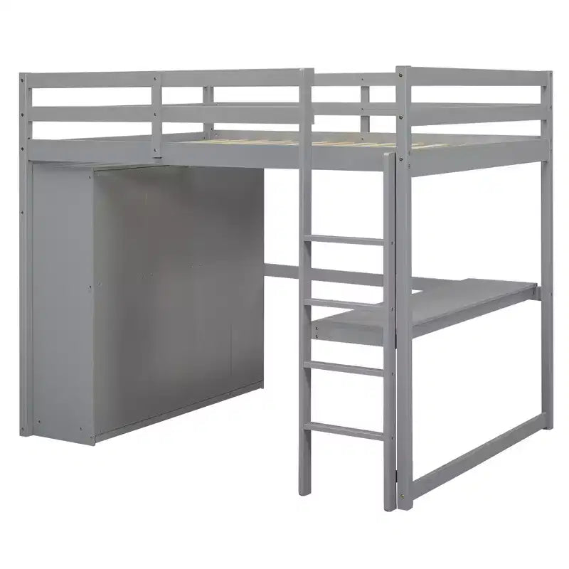 Lit mezzanine pleine grandeur avec armoire et bureau, cadre de lit mezzanine en bois avec étagères de rangement et tiroirs pour enfants, adolescents et adultes