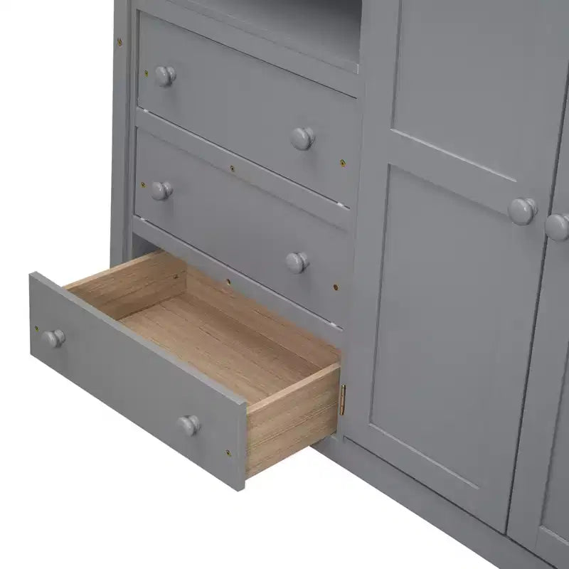 Lit mezzanine pleine grandeur avec armoire et bureau, cadre de lit mezzanine en bois avec étagères de rangement et tiroirs pour enfants, adolescents et adultes