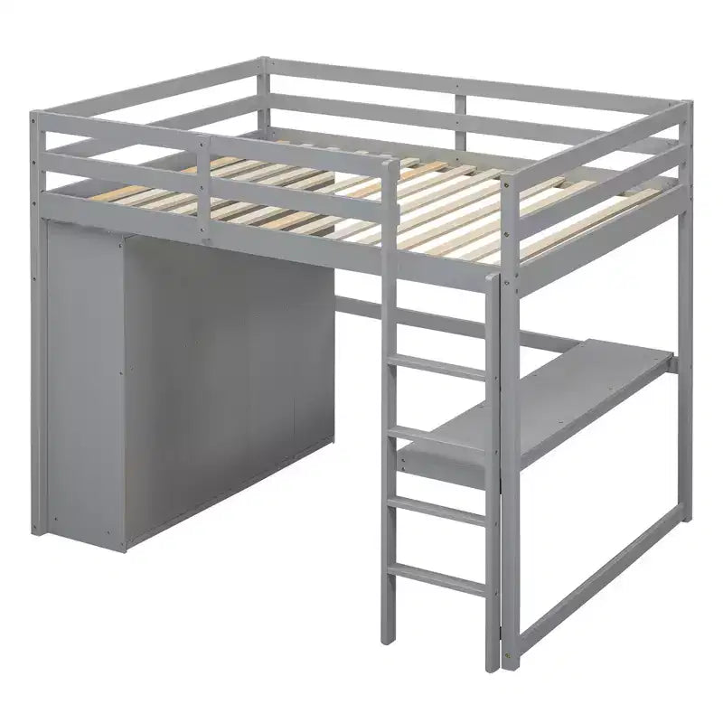 Lit mezzanine pleine grandeur avec armoire et bureau, cadre de lit mezzanine en bois avec étagères de rangement et tiroirs pour enfants, adolescents et adultes