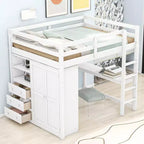 Lit mezzanine pleine grandeur avec armoire et bureau, cadre de lit mezzanine en bois avec étagères de rangement et tiroirs pour enfants, adolescents et adultes