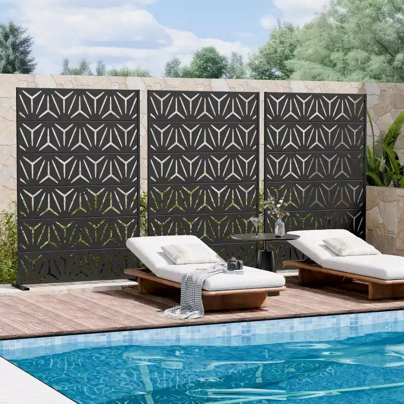 MAYEERTY Star 01 Black Galvanized Steel Room Divider, 72x47x16, 6-Piece Double-Sided Outdoor Privacy Screen