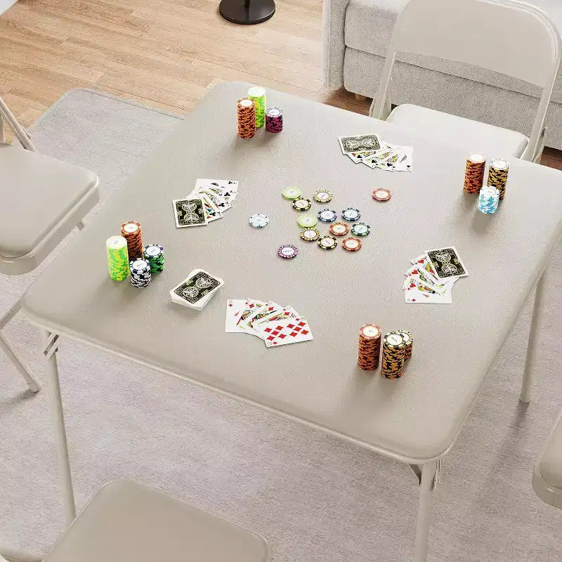 Table de cartes pliante Acekool 33,6 pouces avec coussin doux en PU, table métallique carrée portable pour salon, bureau, chambre à coucher - Design pliable et compact