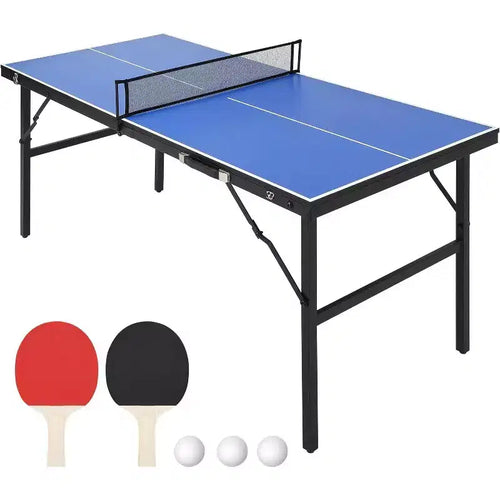 Acekool Portable Table Tennis Game Set with Demountable Nylon Net, 2 Paddles & 3 Balls, Waterproof Aluminum Ping Pong Table, Blue
