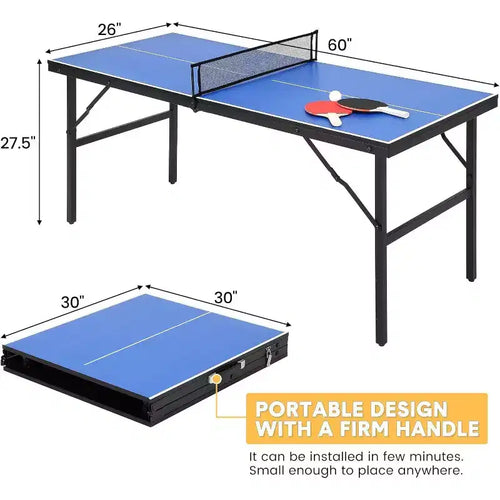 Acekool Set de Tennis de Table Portable avec Filet en Nylon Démontable, 2 Raquettes et 3 Balles, Table de Ping-Pong en Aluminium Étanche, Bleu