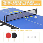 Acekool Set de Tennis de Table Portable avec Filet en Nylon Démontable, 2 Raquettes et 3 Balles, Table de Ping-Pong en Aluminium Étanche, Bleu