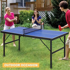 Acekool Set de Tennis de Table Portable avec Filet en Nylon Démontable, 2 Raquettes et 3 Balles, Table de Ping-Pong en Aluminium Étanche, Bleu