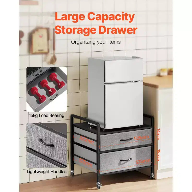 Support pour mini-réfrigérateur VEVOR avec rangement, table pour mini-réfrigérateur de 80 kg avec 2 tiroirs et 4 roulettes pivotantes, étagère mobile pour mini-réfrigérateur, gris