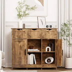 Okak Armoire de rangement polyvalente pour salle de bain, chambre et salon, meuble de rangement au sol avec 3 tiroirs, 2 compartiments et 3 portes, meuble d'appoint