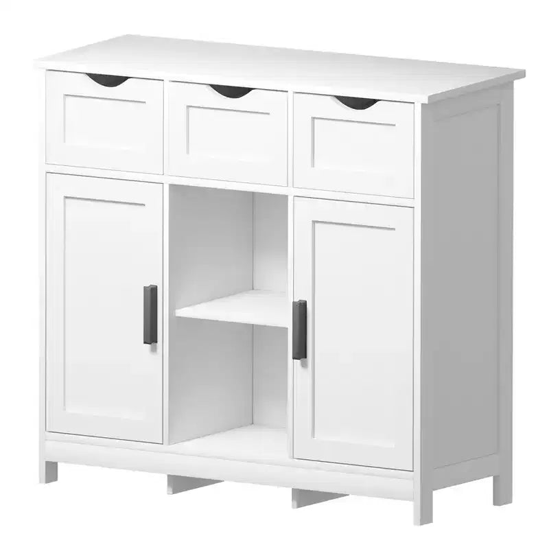 Okak Armoire de rangement polyvalente pour salle de bain, chambre et salon, meuble de rangement au sol avec 3 tiroirs, 2 compartiments et 3 portes, meuble d'appoint