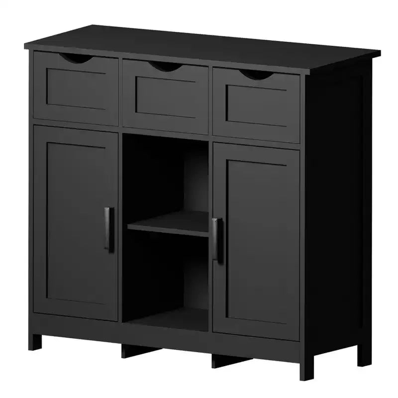 Okak Armoire de rangement polyvalente pour salle de bain, chambre et salon, meuble de rangement au sol avec 3 tiroirs, 2 compartiments et 3 portes, meuble d'appoint