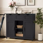 Okak Armoire de rangement polyvalente pour salle de bain, chambre et salon, meuble de rangement au sol avec 3 tiroirs, 2 compartiments et 3 portes, meuble d'appoint