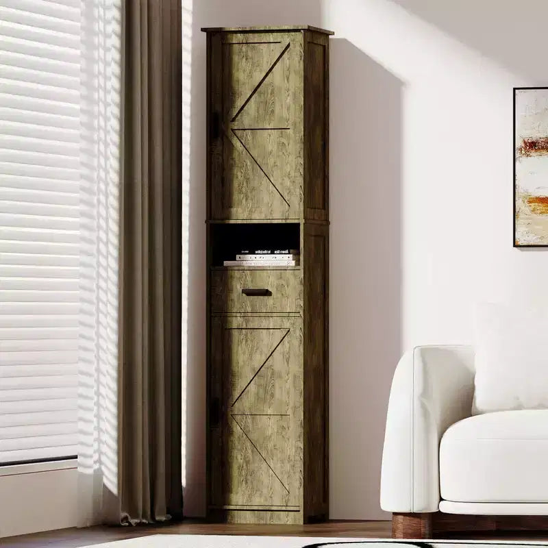 Okak Tall Bathroom Storage Cabinet, 69 Freestanding Cabinet with Adjustable Shelves, Doors & Anti-Tipping Device for Kitchen & Living Room