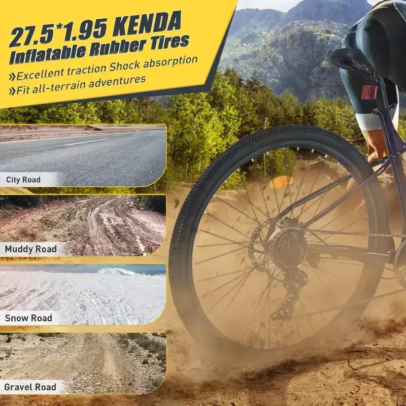 NAYSAYE Vélo VTT 27,5 pouces 21 vitesses avec suspension avant pour hommes, femmes, garçons et filles, gris, 68,8*26,37*39,37