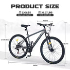NAYSAYE Vélo VTT 27,5 pouces 21 vitesses avec suspension avant pour hommes, femmes, garçons et filles, gris, 68,8*26,37*39,37
