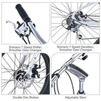 Vélo cargo NAYSAYE 7 vitesses, cadre en alliage, vélo pour adultes pour les trajets quotidiens, argent, 65*27.56*42.13