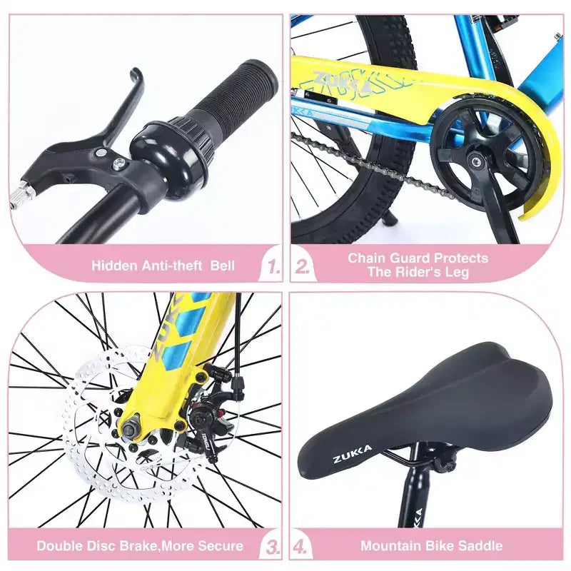 NAYSAYE Vélo VTT Cadre en acier durable avec suspension pour enfants, activités de plein air, rose, 63.78*24.8*37.2