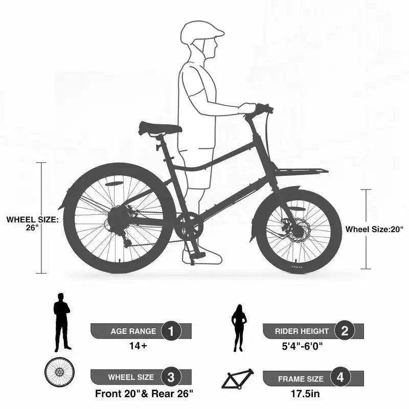 NAYSAYE Vélo Cargo 7 Vitesses Cadre Alliage Vélo Adulte pour Trajets Quotidiens, Bleu, 65*27.56*42.13