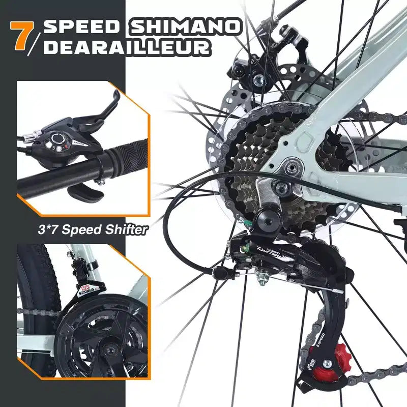 NAYSAYE Vélo VTT 27,5 pouces 21 vitesses avec suspension avant pour hommes, femmes, garçons et filles, vert, 68,8*26,37*39,37