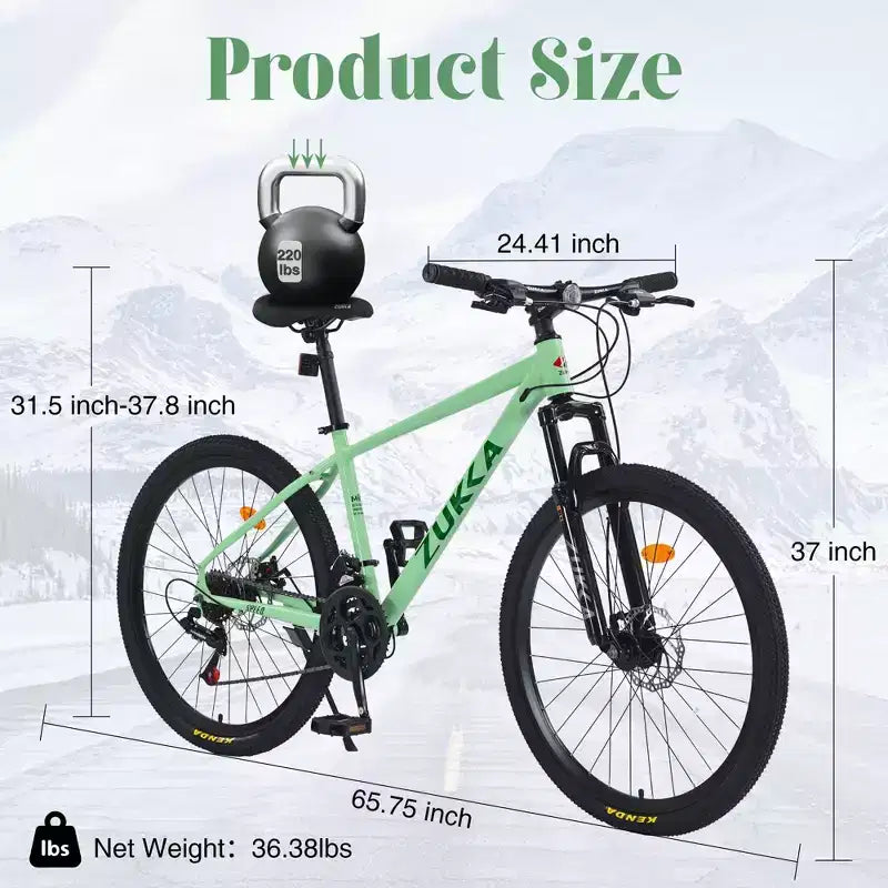 NAYSAYE VTT 26 Pouces 3X8/24 Vitesses avec Cadre en Acier Fourche à Suspension Avant pour Hommes, Femmes, Étudiants, Vert, 65,75*24,41*37