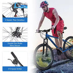 NAYSAYE Vélo VTT 26 Pouces Cadre en Acier Fourche Suspendue 24 Vitesses Vélo Adulte pour Aventure en Plein Air, Bleu, 65,75*24,41*37