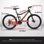 NAYSAYE Vélo VTT 26 Pouces en Acier 21 Vitesses avec Fourche Suspendue et Freins à Disque pour Unisexe, Noir et Orange, 55.91*7.88*28.74