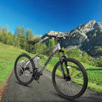 NAYSAYE Vélo VTT 27 pouces 21 vitesses avec fourche suspendue et freins à disque pour hommes et femmes, Gris, 70*27*39.5