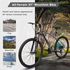 NAYSAYE Vélo VTT 27 pouces 21 vitesses avec fourche suspendue et freins à disque pour hommes et femmes, Gris, 70*27*39.5