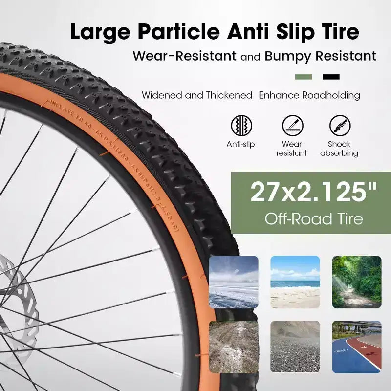 Vélo NAYSAYE VTT 27,5 pouces pour adultes avec freins à disque pour les trajets quotidiens et l'exploration en plein air, Vert, 70*27.5*40