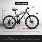 NAYSAYE Vélo VTT 26 pouces 21 vitesses avec double amortisseur pour trajets quotidiens et voyages unisexe, Gris, 67*27*39