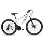 NAYSAYE Vélo VTT 27 pouces avec dérailleur 21 vitesses, fourche suspendue et freins à disque pour hommes et femmes, Blanc, 53.54*7.68*28.35