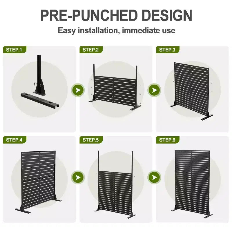 MAYEERTY Paravent de 72 pouces avec cadre métallique galvanisé, clôture de jardin, patio extérieur, noir