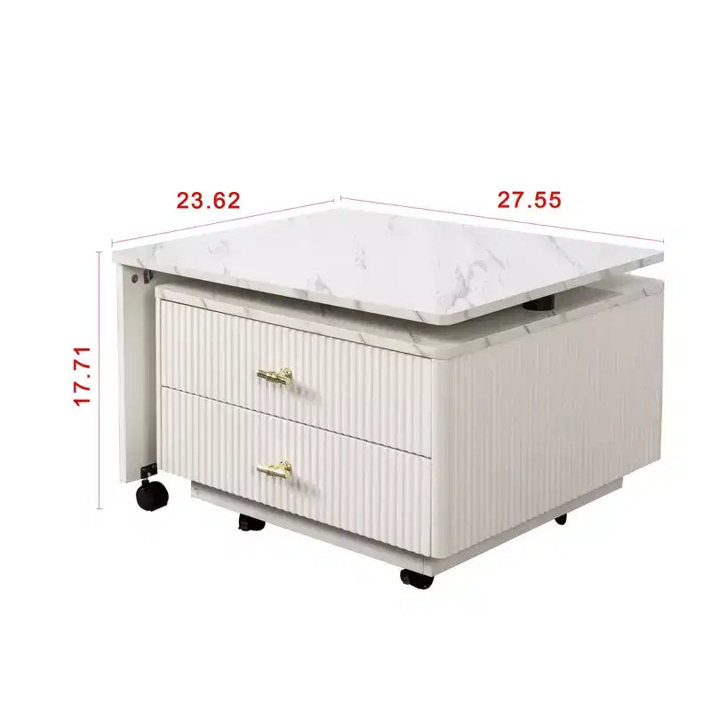Table Basse GDFStudio Cyralis Moderne Extensible et Réversible avec Rangement, 2 Tiroirs et 6 Roulettes