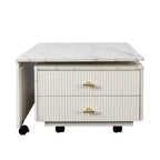 Table Basse GDFStudio Cyralis Moderne Extensible et Réversible avec Rangement, 2 Tiroirs et 6 Roulettes