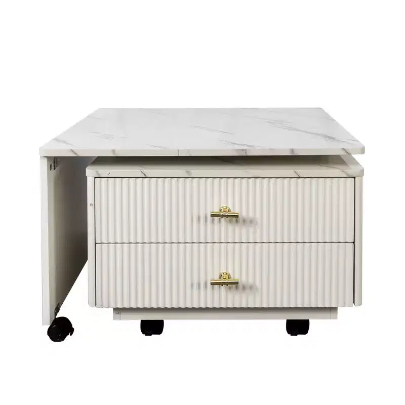 Table Basse GDFStudio Cyralis Moderne Extensible et Réversible avec Rangement, 2 Tiroirs et 6 Roulettes