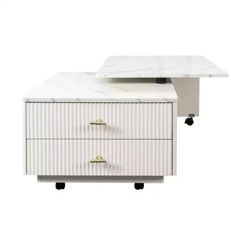 Table Basse GDFStudio Cyralis Moderne Extensible et Réversible avec Rangement, 2 Tiroirs et 6 Roulettes