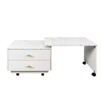 Table Basse GDFStudio Cyralis Moderne Extensible et Réversible avec Rangement, 2 Tiroirs et 6 Roulettes