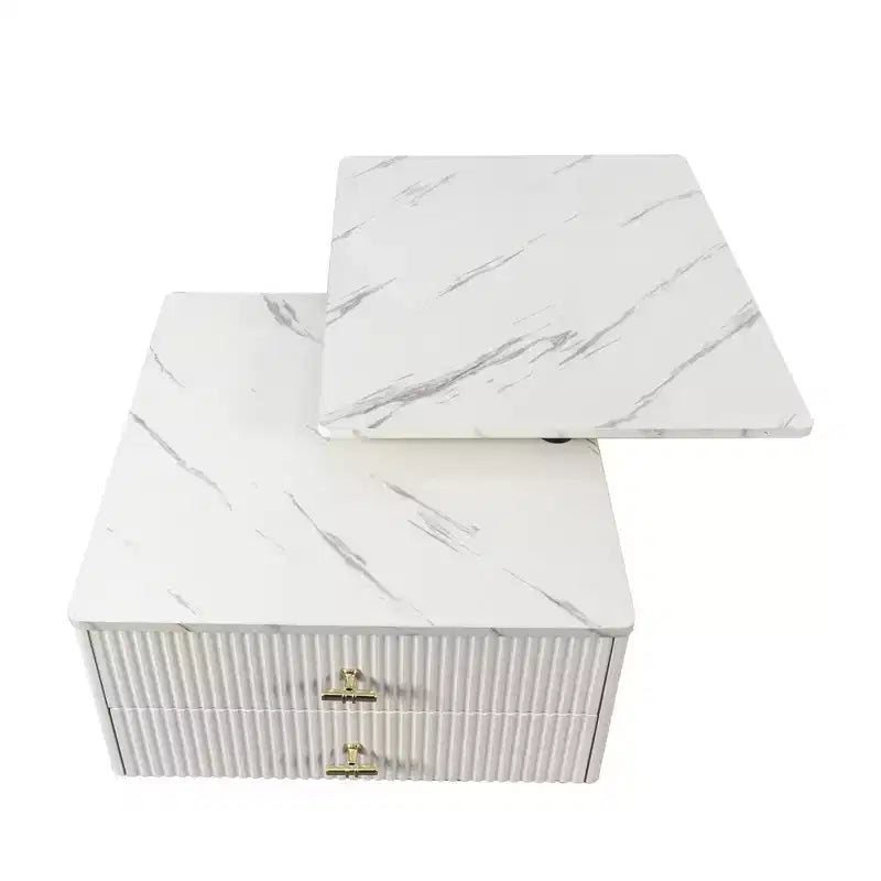 Table Basse GDFStudio Cyralis Moderne Extensible et Réversible avec Rangement, 2 Tiroirs et 6 Roulettes