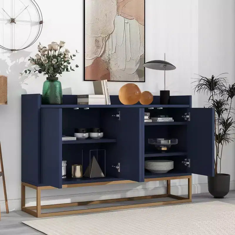 GDFStudio Truda - Buffet moderne de 120 cm avec étagères réglables et pieds en métal doré