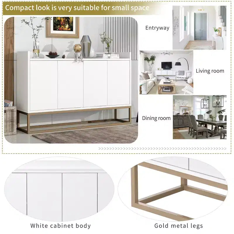 GDFStudio Truda - Buffet moderne de 120 cm avec étagères réglables et pieds en métal doré
