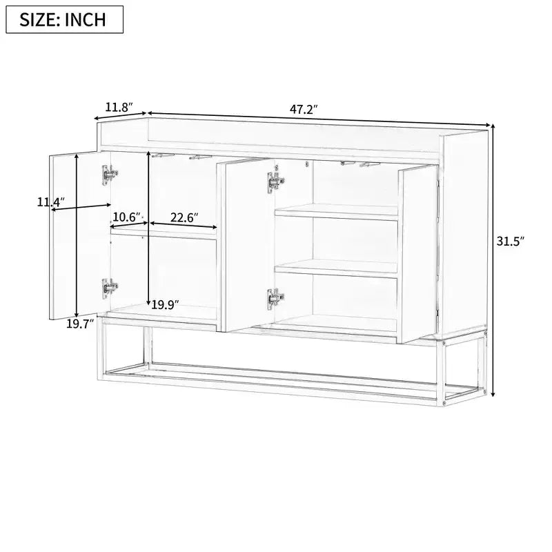 GDFStudio Truda - Buffet moderne de 120 cm avec étagères réglables et pieds en métal doré