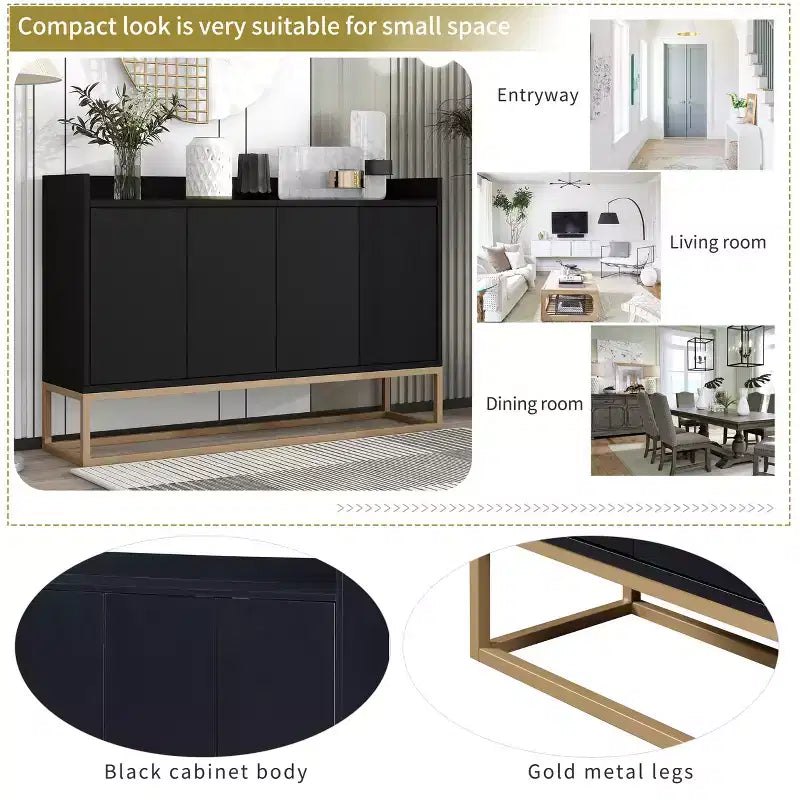 GDFStudio Truda - Buffet moderne de 120 cm avec étagères réglables et pieds en métal doré