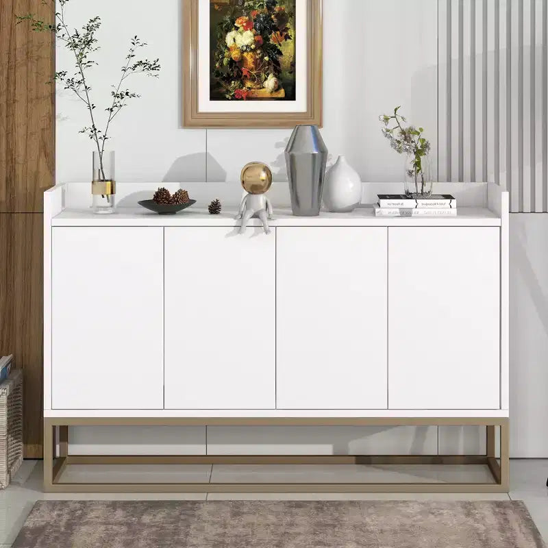 GDFStudio Truda - Buffet moderne de 120 cm avec étagères réglables et pieds en métal doré