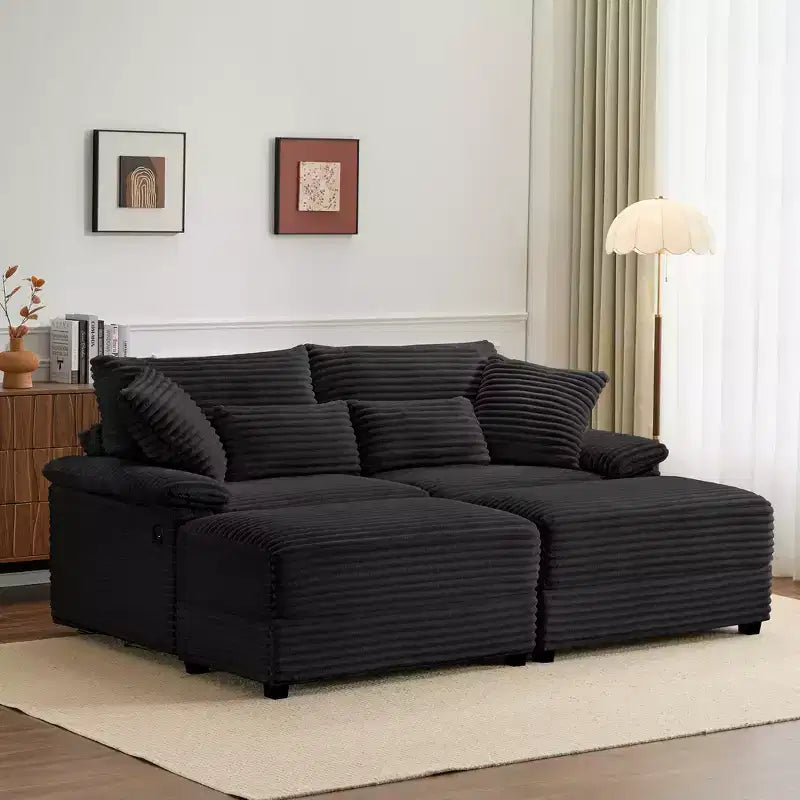Ensemble de double chaise longue Whisen avec pouf réversible et rangement
