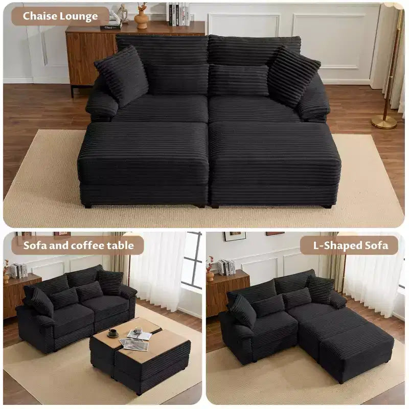 Ensemble de double chaise longue Whisen avec pouf réversible et rangement