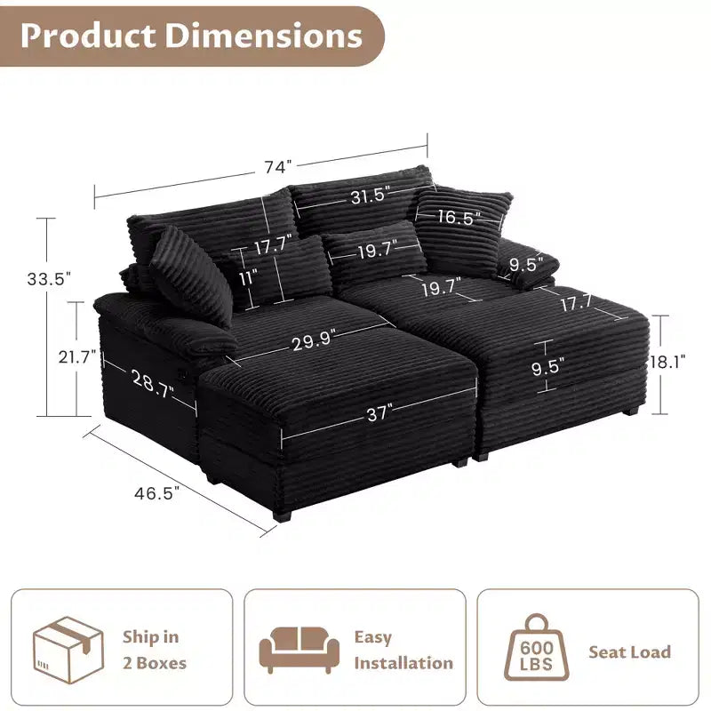Ensemble de double chaise longue Whisen avec pouf réversible et rangement